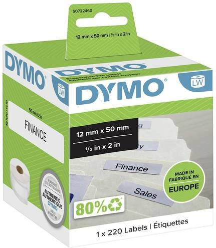 DYMO LabelWriter Hängeablage-Etiketten, Weiß, Papier, B: 50 mm, H: 12 mm, 220 Stück, permanent haftend - Bild 1