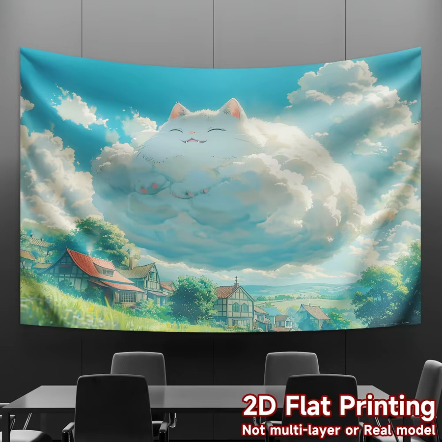 VIKAMA Cloud Cat Wandteppich mit Tier-Motiv in Multicolour, dekoratives Wandtuch für dein Wohnzimmer, B/H: 60 x 40 cm - Bild 3