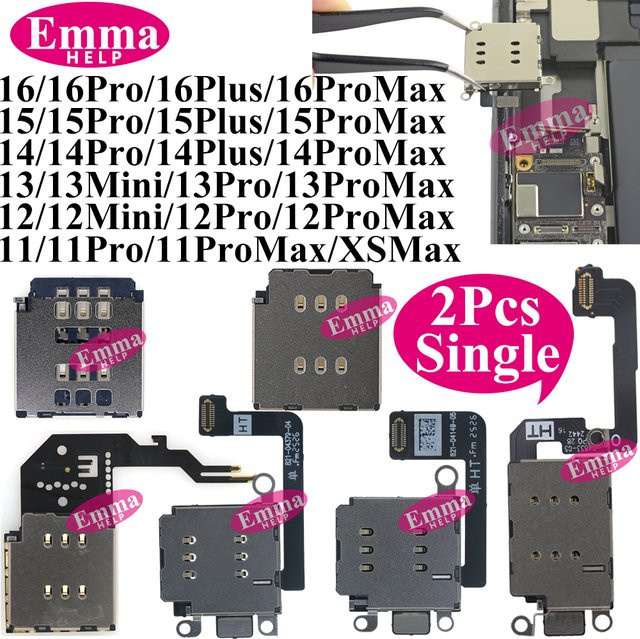 EmmaHelp 2er-Set SIM-Kartenleser Flexkabel Adapter für iPhone 11 12 13 14 15 16 Pro Max Plus Mini XR XS in Schwarz - Bild 1