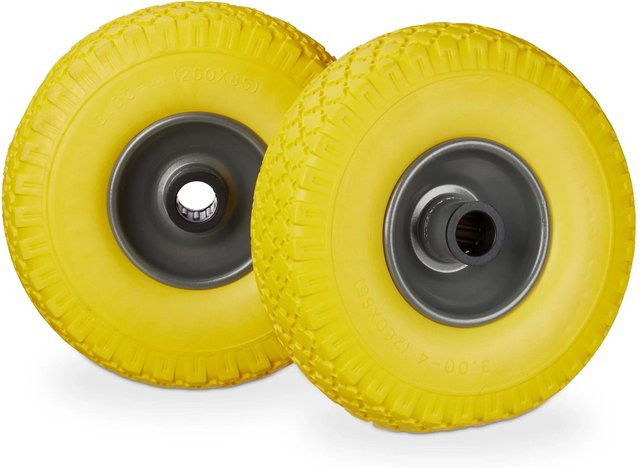 Relaxdays Sackkarrenrad 2er Set aus Vollgummi in Gelb und Grau, pannensicher, Durchmesser: 26 cm, Breite: 8,5 cm - Bild 1