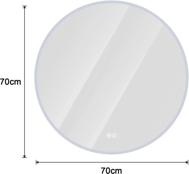 PXloue Badspiegel Rund mit LED, Anti Beschlag und Dimmbar, 3 Lichtfarben, Silberfarben, Durchmesser: 70 cm - Bild 1