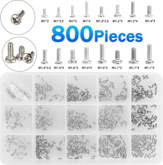 BOVILEVR 800-teiliges Mikroschrauben-Sortiment-Set aus Nickelstahl mit Kreuzschlitz-Flachkopf-Maschinenschrauben für die Elektronikreparatur - Bild 1