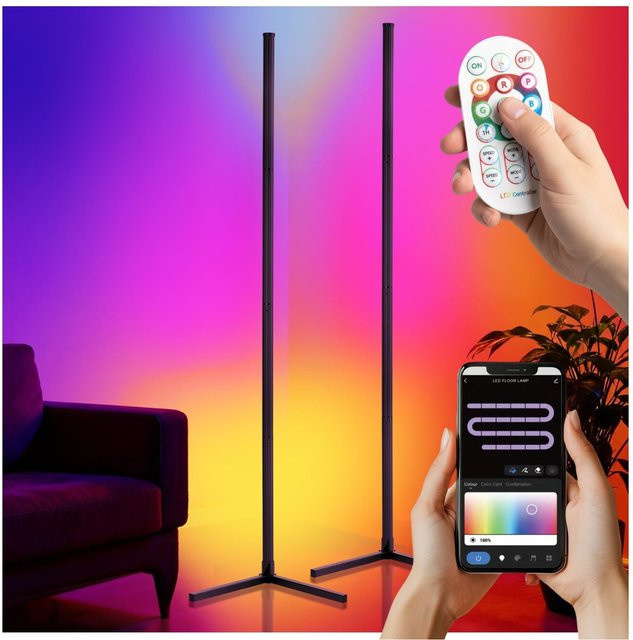 tectake LED-Stehlampe Spectra in Schwarz mit 16 Millionen Farben, über 200 Lichteffekten, Fernbedienung, Musik-Aktivierungsmodus und Höhenverstellung, B/T/H: 29,5 x 29,5 x 145 cm - Bild 1