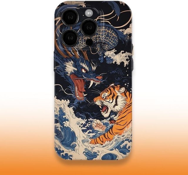 Japanische Drachen- und Tiger-Handyhülle im Ukiyo-Stil für Samsung Galaxy S22 S23 S24 S25 FE Plus Note20 Ultra 4G 5G, glänzende Hartschale aus PC, Multicolor - Bild 1
