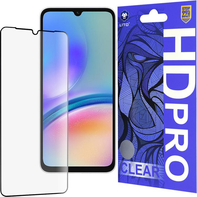 Lito HD Pro Clear Displayschutzfolie aus gehärtetem Glas für Samsung Galaxy A05s A057 in Schwarz und Transparent - Bild 1