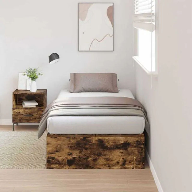 vidaXL Funktionsbett aus Holzwerkstoff in Räuchereiche Braun, B/T/H: 190 x 75 x 31,5 cm - Bild 1