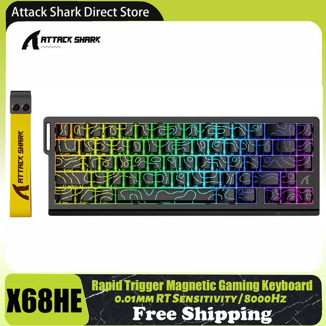 ATTACK SHARK X68 HE Rapid Trigger Gaming Tastatur in Schwarz mit 8KHz Magnetischen Switches, 60 % Layout, RGB und Unterstützung für Snap Tap, DKS, MT und TGL - Bild 1