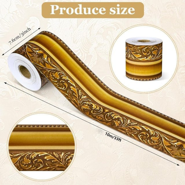 VIBRATITE 3D-Tapetenrahmen-Randaufkleber in Gold, wasserfester PET-Dekoraufkleber für Wand und Badezimmer, rechteckig - Bild 1
