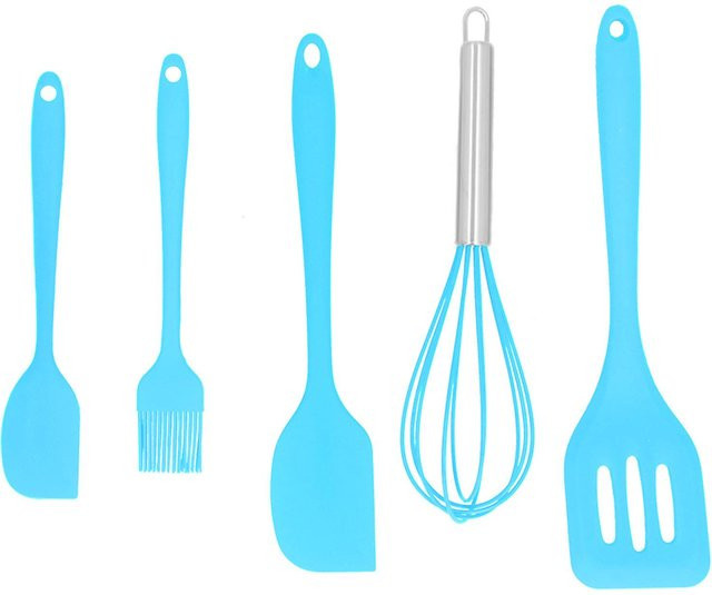 TOMTOP JMS Silikon Spatel Set 5-teilig in Blau und Weiß, hitzebeständig und kratzfest mit Aufhängeschlaufe für deine Küche und zum Backen - Bild 1