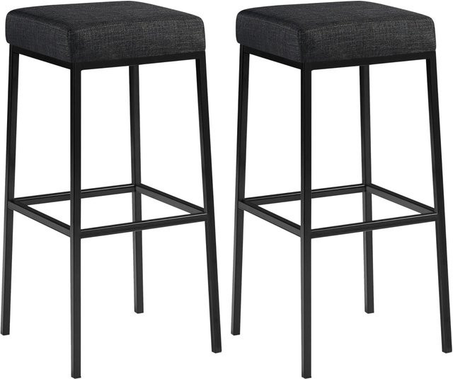 DELUKE 2er Set Barhocker BIDAN aus Stoff in Dunkelgrau mit Lehne, B/T/H: 37 x 37 x 83 cm - Bild 1