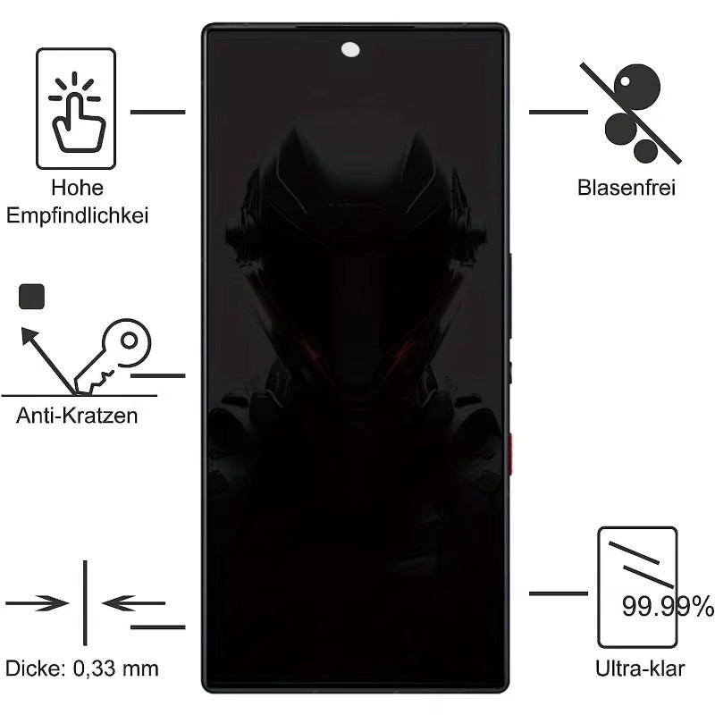 Anti-Spy Sichtschutz aus gehärtetem Glas für ZTE Nubia Z70S Z60 Ultra RedMagic 10 Air 10 Pro+ 8 9 Pro+ 9s Pro transparent - Bild 5