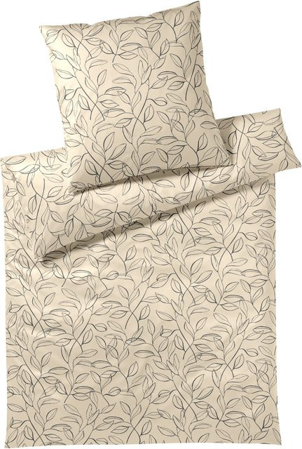 Bettwäsche FLORAL aus Mako-Satin in Beige mit Bettbezug und Kissenbezug, B/H: 155 x 220 cm und 80 x 80 cm - Bild 1