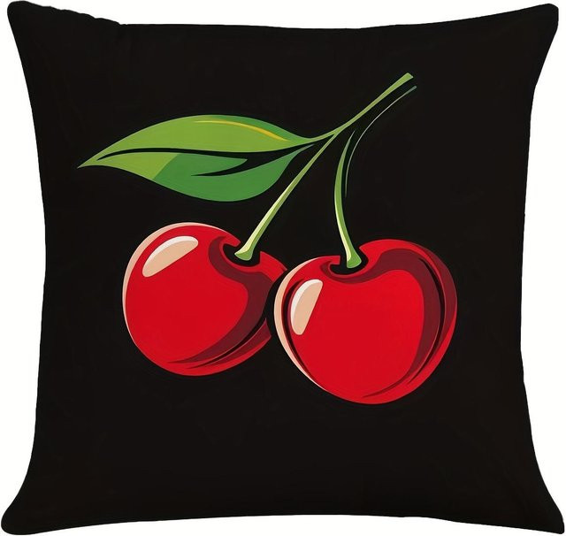JMG Clothing Kissenbezug mit Cartoon Rote Kirsche Motiv, Farbe Schwarz und Rot, B/T: 50 x 50 cm - Bild 1