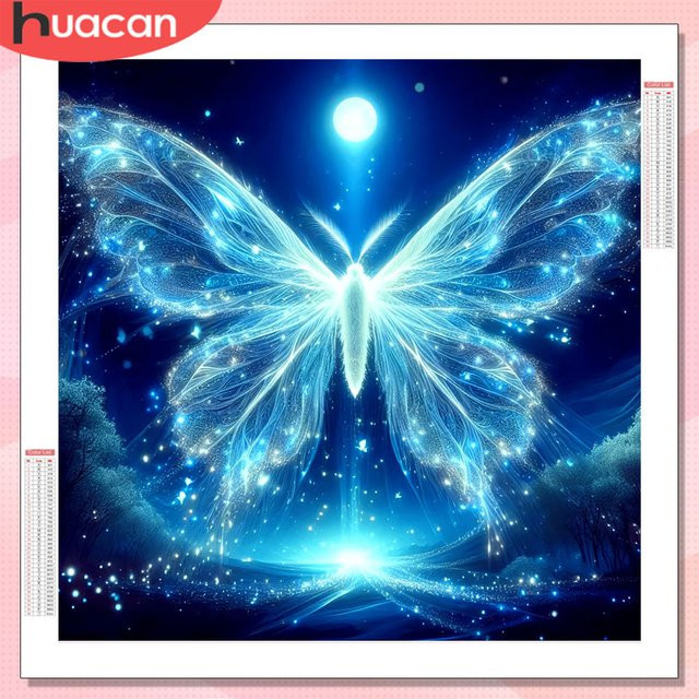 HUACAN Diamantmalerei Schmetterling als Diamant-Mosaik in Blau, Wanddekoration B: 20 cm, H: 20 cm, T: 20 cm - Bild 1