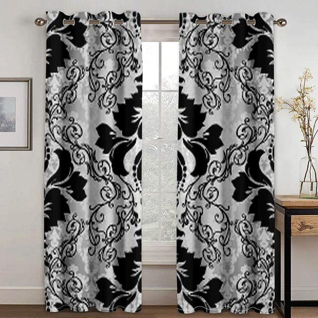 Yiran Furniture Luxus-Vorhänge mit abstraktem Barock-Druck aus Polyester, 2 Stück, Gold/Schwarz, B: 60 cm, H: 150 cm - Bild 1
