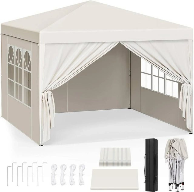 WOLTU Pop-Up Pagodenzelt Wasserdichter Sonnenschutz Pavillon aus Oxford-Gewebe Beige B: 300 cm, T: 300 cm, H: 250 cm - Bild 1