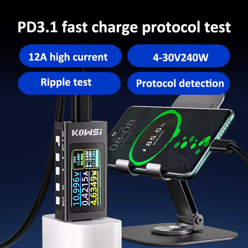 POROMETISTO KWS-X1 Digital Voltmeter USB-C Strom- und Spannungsmonitor mit HD IPS Display, 3,3-36V, 0-12A, 240W, Schwarz - Bild 3
