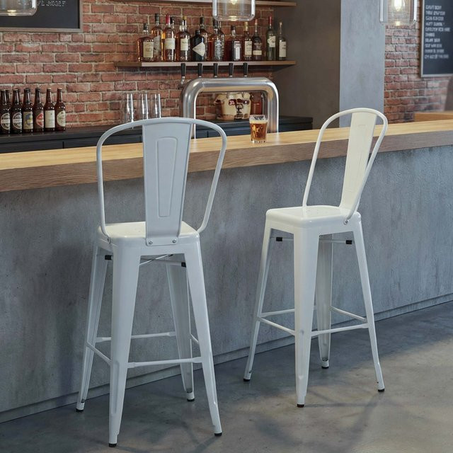 2er-Set Barhocker MCW-A73 mit Lehne im Industriedesign, Farbe Weiß - Bild 1