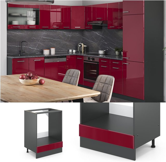 Vicco Küchenunterschrank Herdumbauschrank R-Line Bordeaux Hochglanz Anthrazit Breite: 60 cm - Bild 1