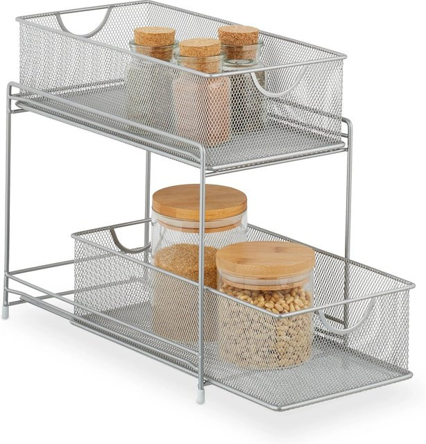 Relaxdays Küchenorganizer aus Stahl in Silber mit 2 Ausziehkörben, B/T/H: 32 x 19 x 35,5 cm - Bild 1