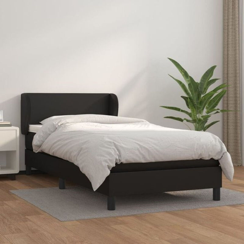 vidaxl Boxspringbett mit Matratze in Schwarz aus Kunstleder und Massivholz, B/T/H: 90 x 200 cm - Bild 1