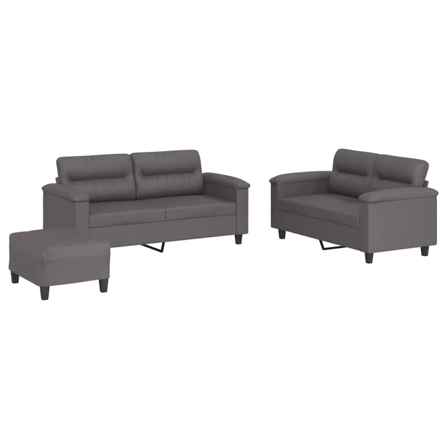 vidaXL 3-teilige Sofagarnitur in Grau aus Kunstleder mit Kissen im modernen Design - Bild 2