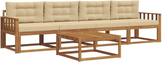 vidaXL Outdoor-Sofagarnitur aus Akazienholz mit Kissen in Natur und Beige - Bild 1