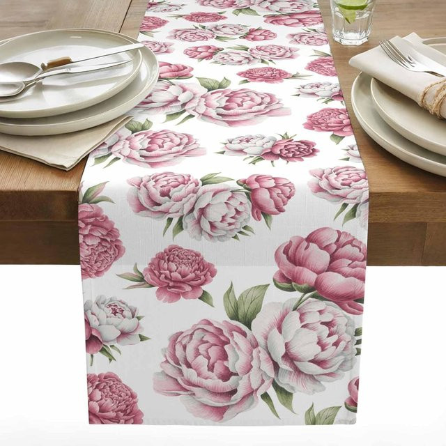 JMG Household Supplies Tischläufer aus Leinen mit floralem Aquarell-Blumenmuster in Frühlingsrosa, Breite: 150 cm, Tiefe: 33 cm - Bild 1