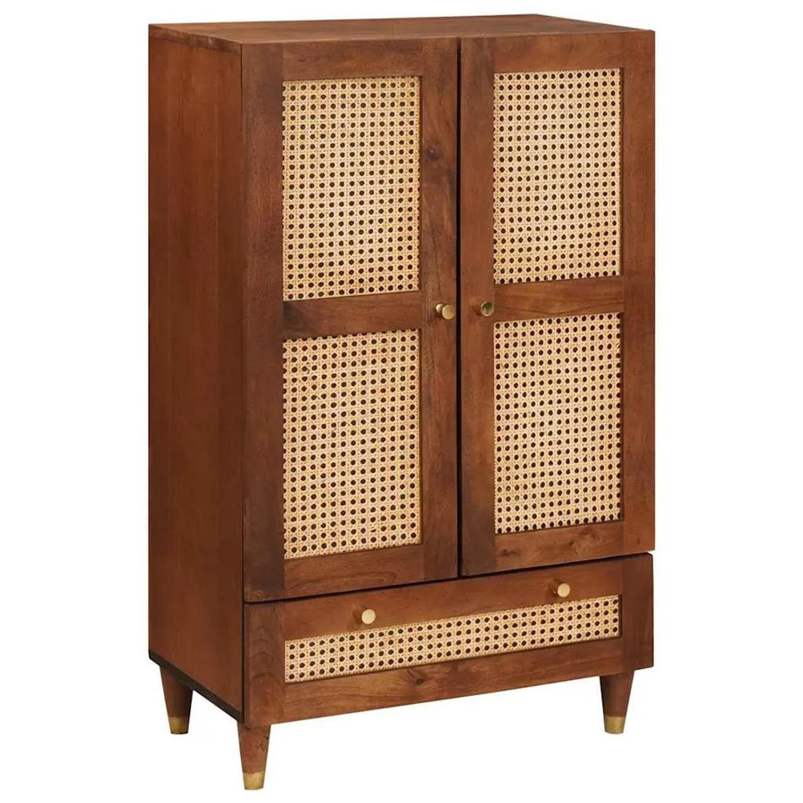 vidaXL Medienlagerung Schrank aus Mango-Holz und Rattan in Braun B: 60 cm, T: 33,5 cm, H: 100 cm - Bild 2