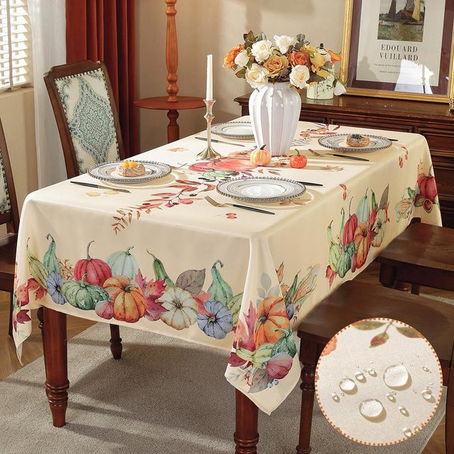 JMG Household Supplies Herbstliche Tischdecke mit Kürbis- und Blumenmuster, Beige, B/T: 160 x 100 cm - Bild 1