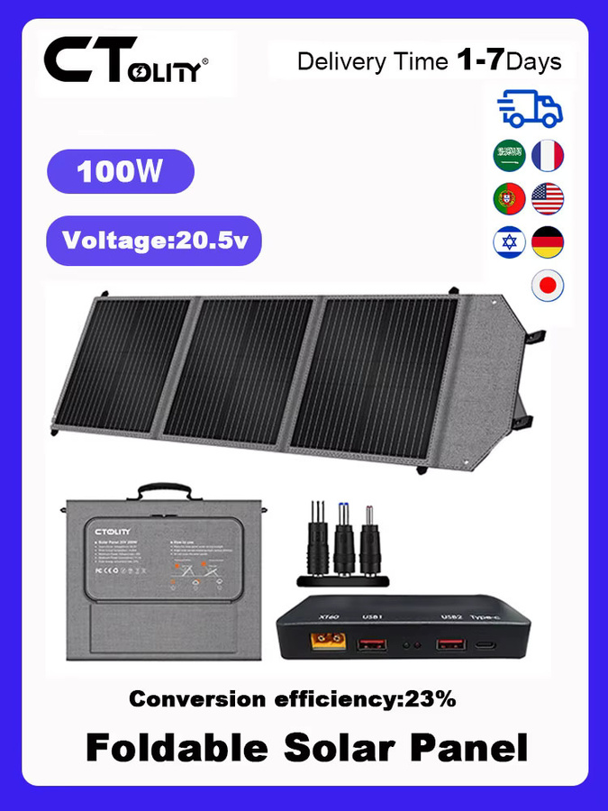 CTOLITY SP100 Faltbares Solarpanel 100W mit 20,5V, PWM-Batterieladung, QC3.0 und PD45W Schnellladung, 23% Effizienz, für RV mit PV-Anschluss, XT60 und 5525 Anschlüssen - Bild 7
