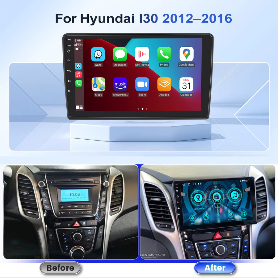 Essgoo 9-Zoll-Autoradio für Hyundai 130 (2012-2016) mit Android 15, kabellosem Carplay, 4GB RAM + 64GB Speicher, GPS-Navigation, Bluetooth, WLAN und RDS in Schwarz - Bild 2