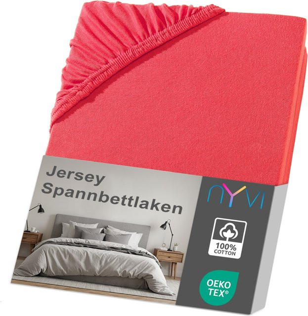 NYVI Jersey Spannbettlaken DreamScience aus Baumwolle, Rot, für Matratzen bis 22 cm Höhe, Bügelfrei mit Rundumgummizug, Größe: 180 x 200 cm bis 200 x 200 cm - Bild 1