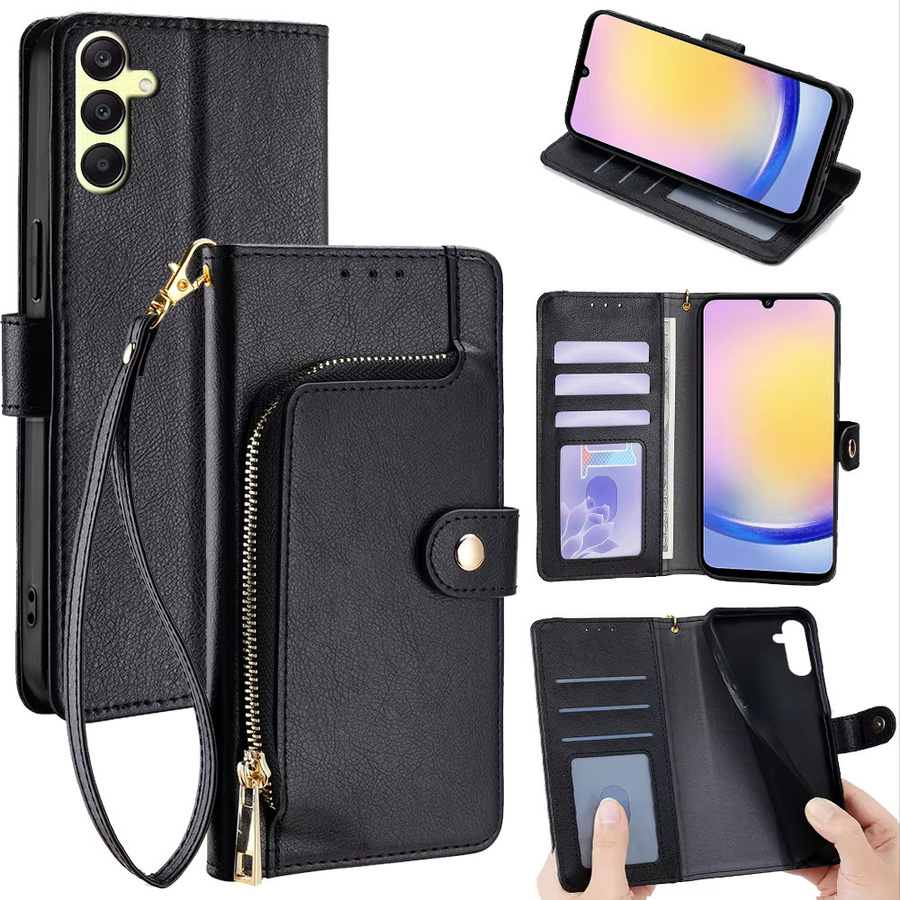 Leder Flip Handyhülle mit Reißverschluss und Card Slots für Samsung Galaxy A55 A35 A15 A25 A54 A34 A24 A73 A53 A33 A23 und Xcover 5 in Rot - Bild 2