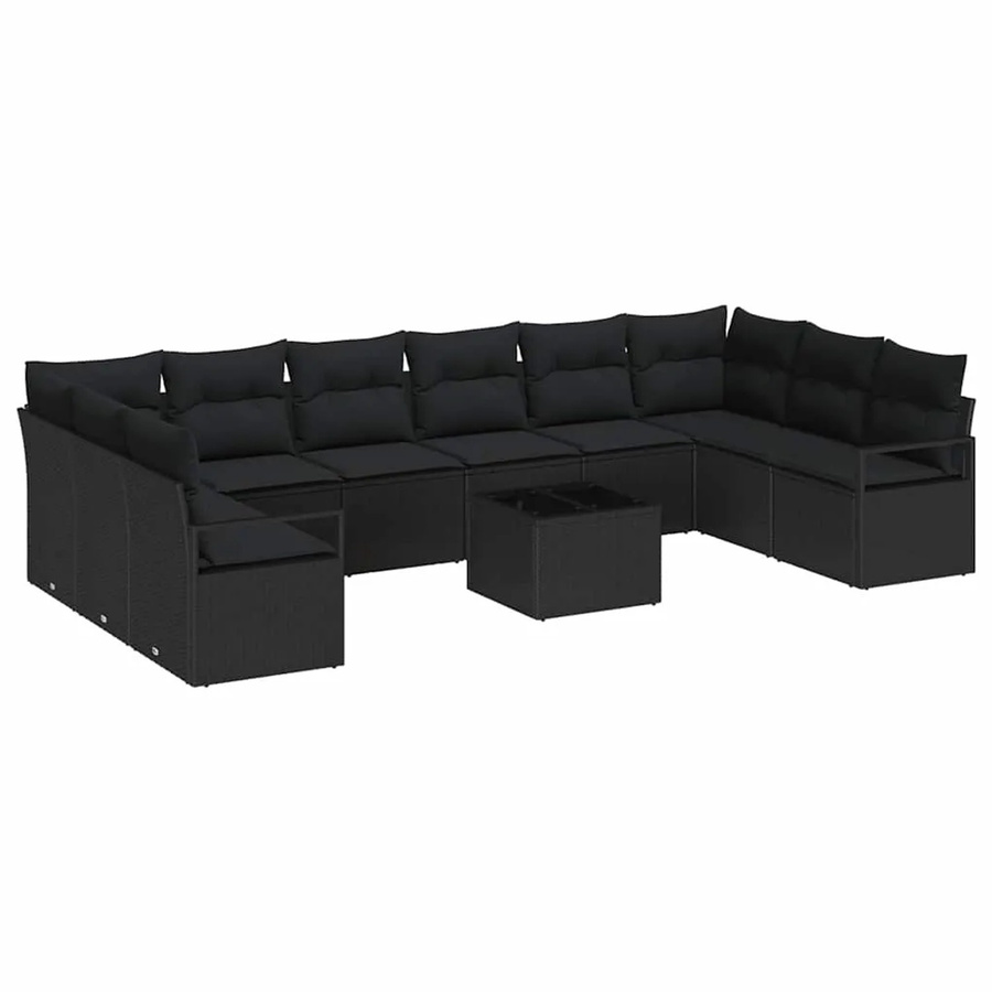 vidaXL 11-teiliges Garten-Sofa-Set in U-Form aus Poly-Rattan und Stahl in Schwarz mit Polsterkissen - Bild 2