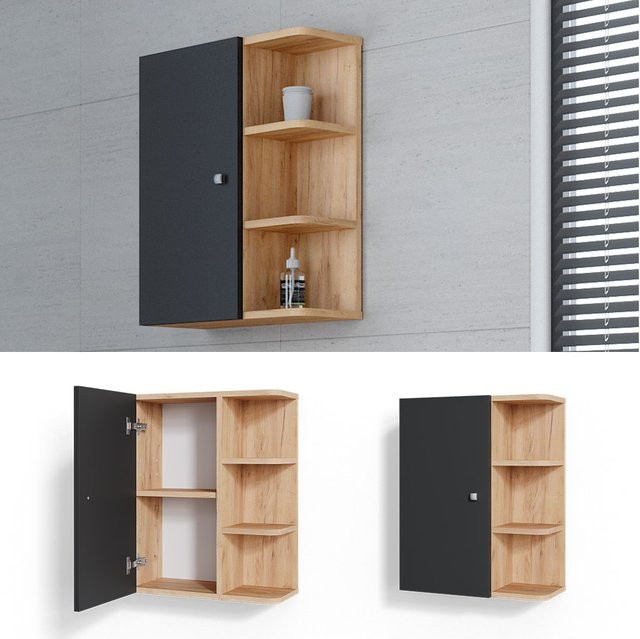 Vicco Hängeschrank Fynn Badschrank in Anthrazit und Braun mit Ablagen, B/H: 47,2 x 59,2 cm - Bild 1