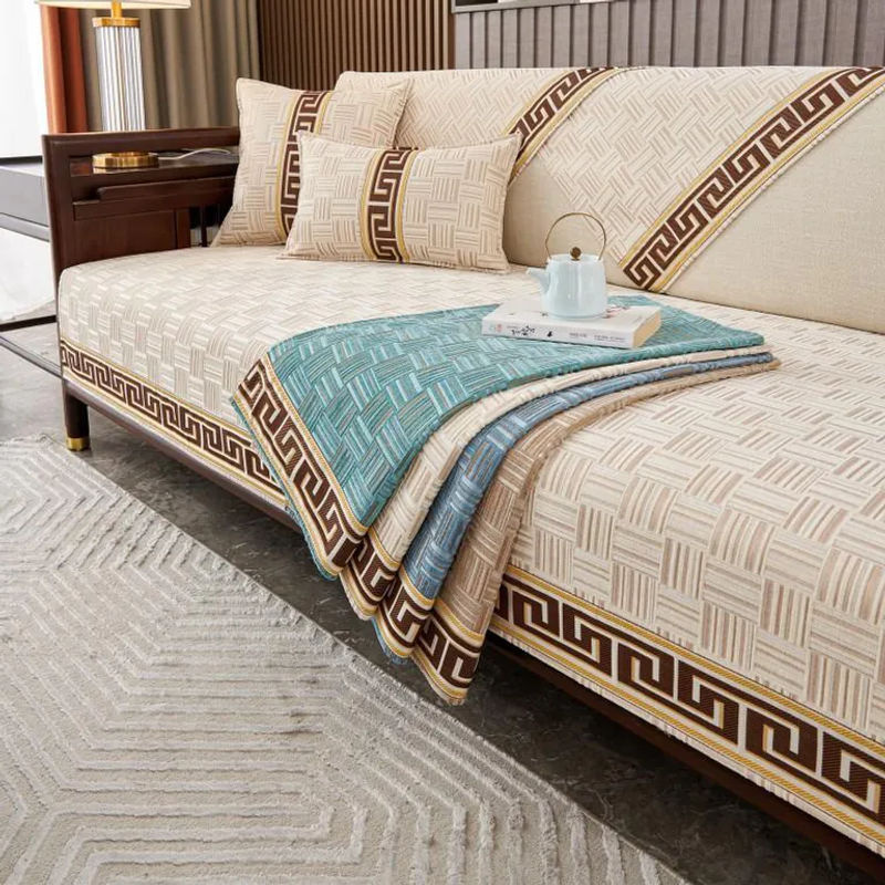 Super Six Sofa-Handtuch im chinesischen Stil mit Gitter-Design, rutschfestes Chenille-Sofabezug für 1-4 Sitzer, Breite: 70 cm, Breite: 70 cm - Bild 2