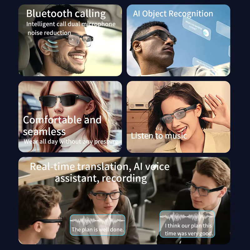 Lenovo HD AI Smart-Brille in Schwarz mit photochromen Gläsern, Kamera, Bluetooth-Anruffunktion, Sprachassistent, Musikplayer und Übersetzungsfunktion - Bild 5
