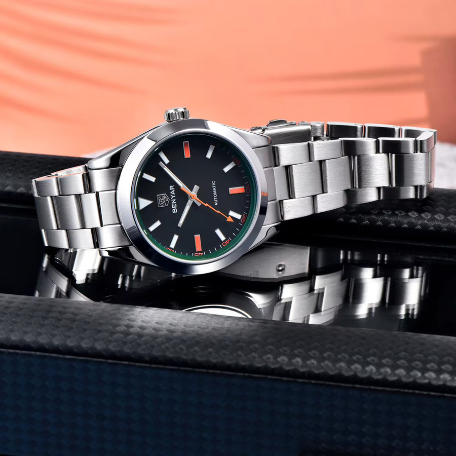 BENYAR Armbanduhr Automatik, Edelstahl, Schwarz, Silber, Herren - Bild 2