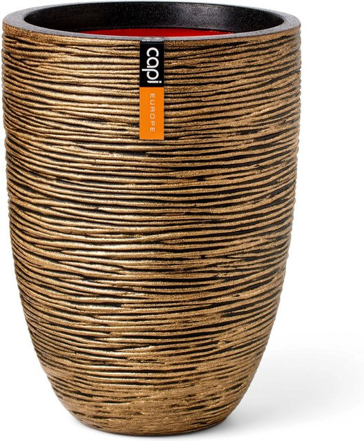Capi Pflanzgefäß Elegant Niedrig Rib in Gold-Schwarz, Durchmesser: 34 cm, Höhe: 46 cm - Bild 1