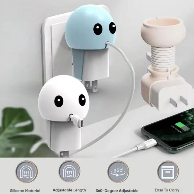Tragbares Ladekabel-Etui aus Silikon im Cartoon-Design mit Aufbewahrung für Ladekopf und Desktop-Kabelmanagement, Blau - Bild 1
