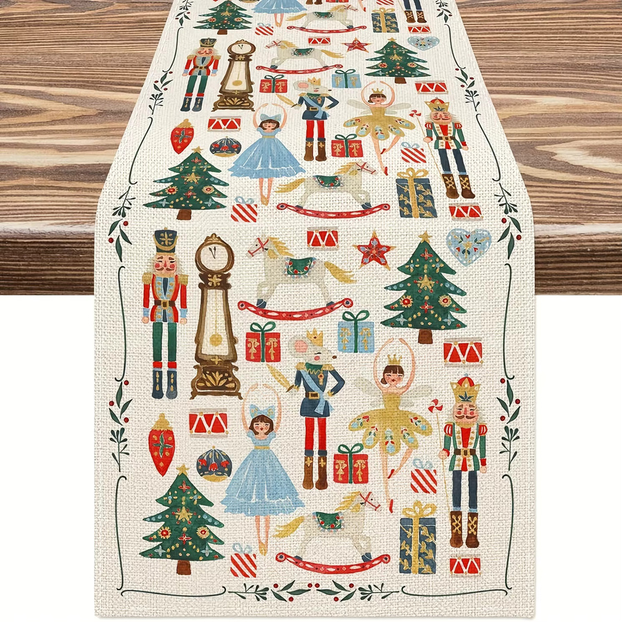 ZZN Weihnachts-Tischläufer Vintage Nussknacker Aquarell-Design aus Polyester, Mehrfarbig, B: 183 cm, H: 33 cm - Bild 2