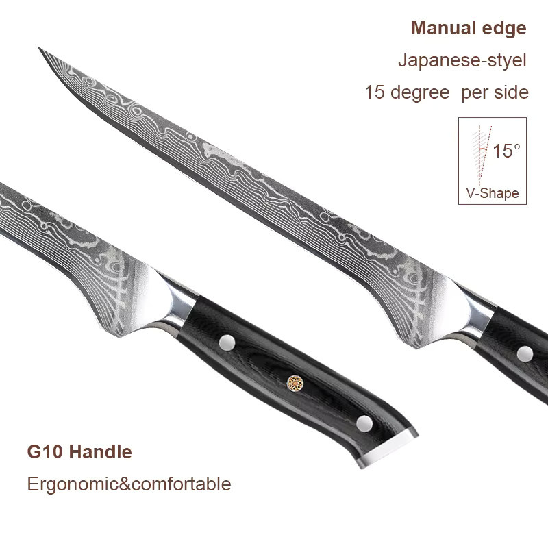 Baovim Ausbeinmesser mit Damaststahlklinge und G10-Griff, 15,24 cm, Silber - Bild 3