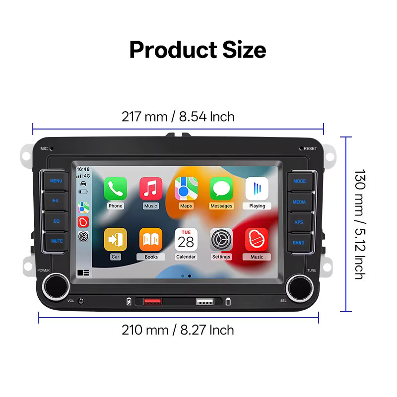 Hippcron 2DIN Multimedia MP5 Autoradio mit 7 Zoll Display, Wireless Carplay und Android Auto, Schwarz, passend für Volkswagen, Seat, Skoda, Passat, Golf und Polo - Bild 4