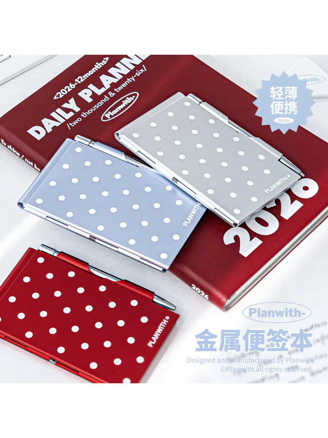 Gepunkteter Metall-Notizblock in Grau mit passendem Kugelschreiber und Tagesplaner für Scrapbooking und Memo-Pad-Anwendungen - Bild 3
