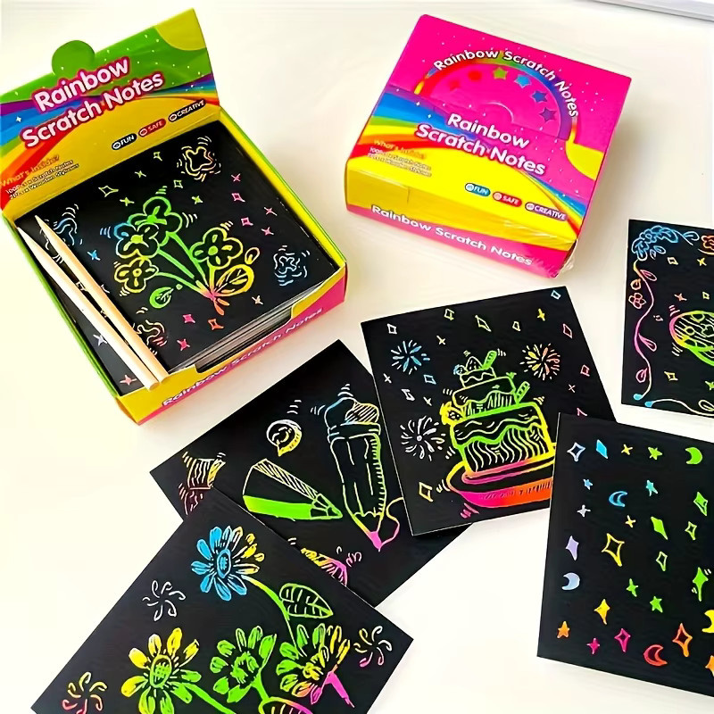 100 Stück Regenbogen Scratch-Off Mini-Kunst-Haftnotizen in Multicolour aus Papier - Bild 4