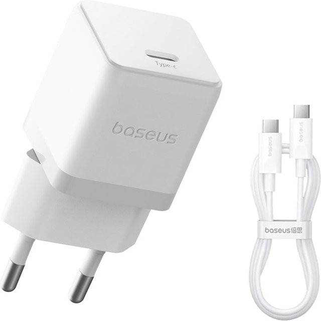 Baseus Palm Netzladegerät mit USB-C Kabel, 20W, 3A, Weiß - Bild 1