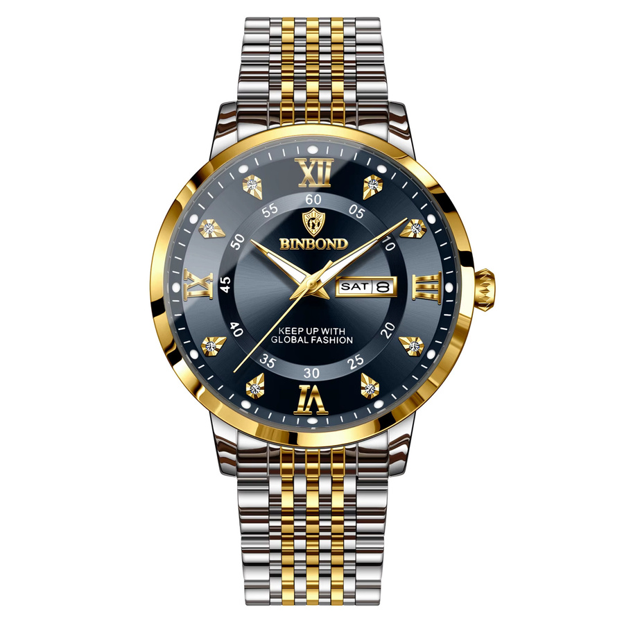 BINBOND Armbanduhr Quarz, Edelstahl, Schwarz, Bicolor, Herren - Bild 7