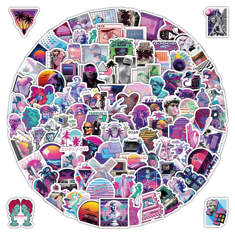 103 Stück Vaporwave Ästhetische Aufkleber im Retro 80er/90er Jahre Stil, Multicolour, AnimeWorlds Store - Bild 2