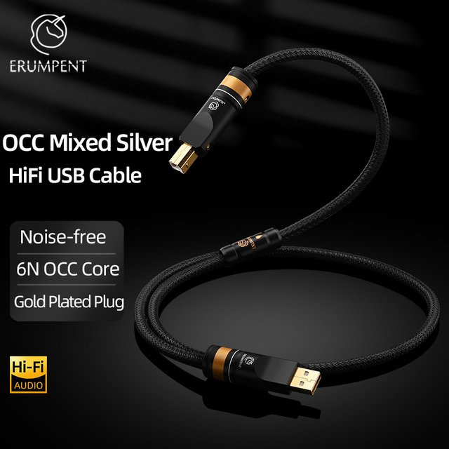 ERUMPENT HiFi USB-Audiokabel OCC Typ A zu Typ B oder Typ C zu Typ B in Schwarz für Computer, Soundkarte und Decoder - Bild 1